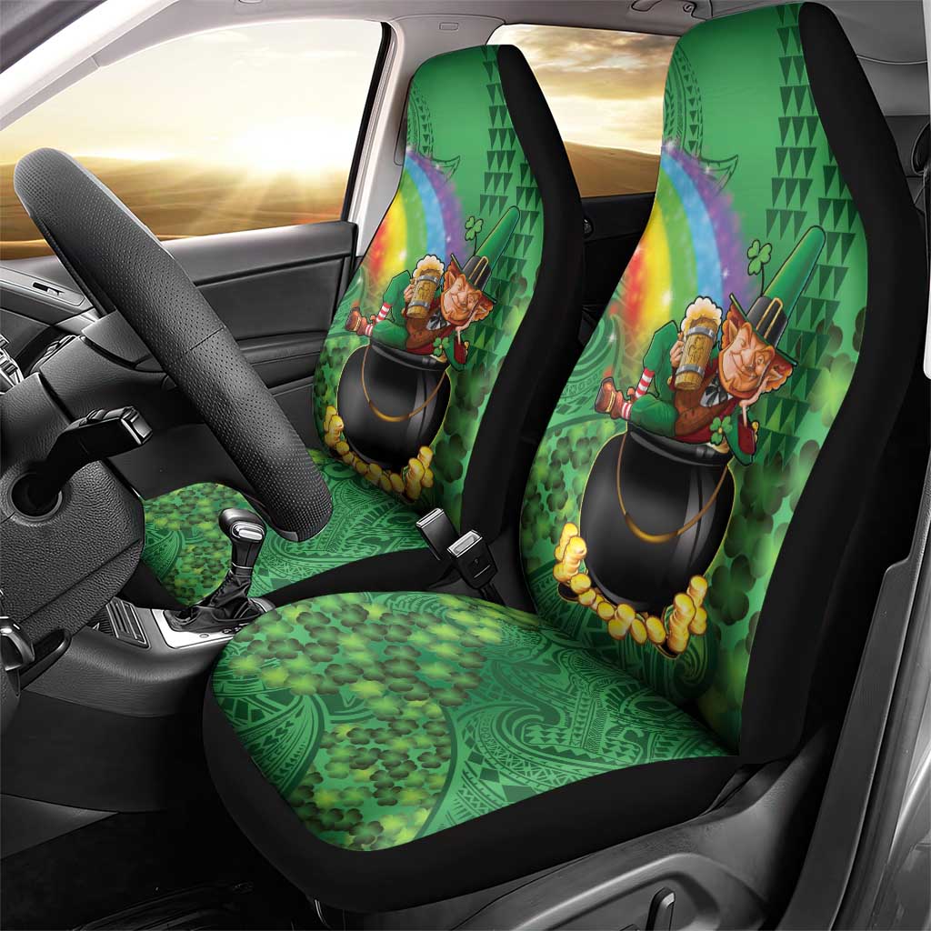 Hawaii Saint Patrick's Day Car Seat Cover Funny Leprechaun With Pot Of Gold - Polynesian Tattoo LT14 - Polynesian Pride