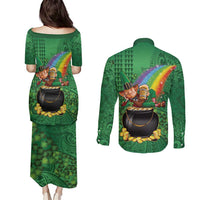 Hawaii Saint Patrick's Day Couples Matching Puletasi and Long Sleeve Button Shirt Funny Leprechaun With Pot Of Gold - Polynesian Tattoo LT14 - Polynesian Pride