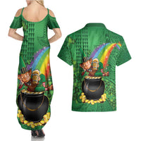 Hawaii Saint Patrick's Day Couples Matching Summer Maxi Dress and Hawaiian Shirt Funny Leprechaun With Pot Of Gold - Polynesian Tattoo LT14 - Polynesian Pride