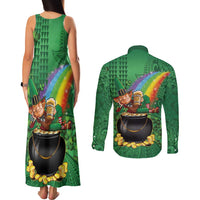 Hawaii Saint Patrick's Day Couples Matching Tank Maxi Dress and Long Sleeve Button Shirt Funny Leprechaun With Pot Of Gold - Polynesian Tattoo LT14 - Polynesian Pride