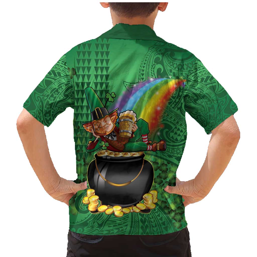 Hawaii Saint Patrick's Day Family Matching Mermaid Dress and Hawaiian Shirt Funny Leprechaun With Pot Of Gold - Polynesian Tattoo LT14 - Polynesian Pride
