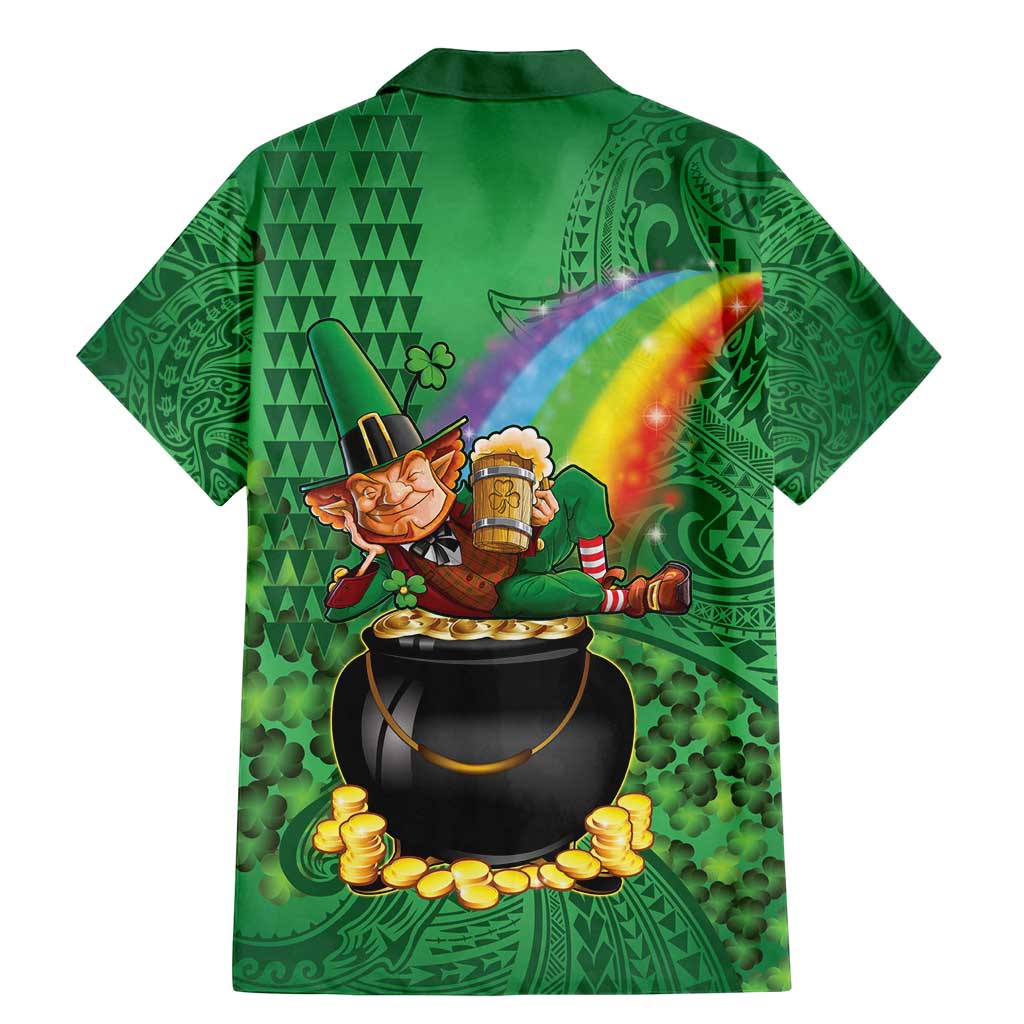Hawaii Saint Patrick's Day Family Matching Mermaid Dress and Hawaiian Shirt Funny Leprechaun With Pot Of Gold - Polynesian Tattoo LT14 - Polynesian Pride