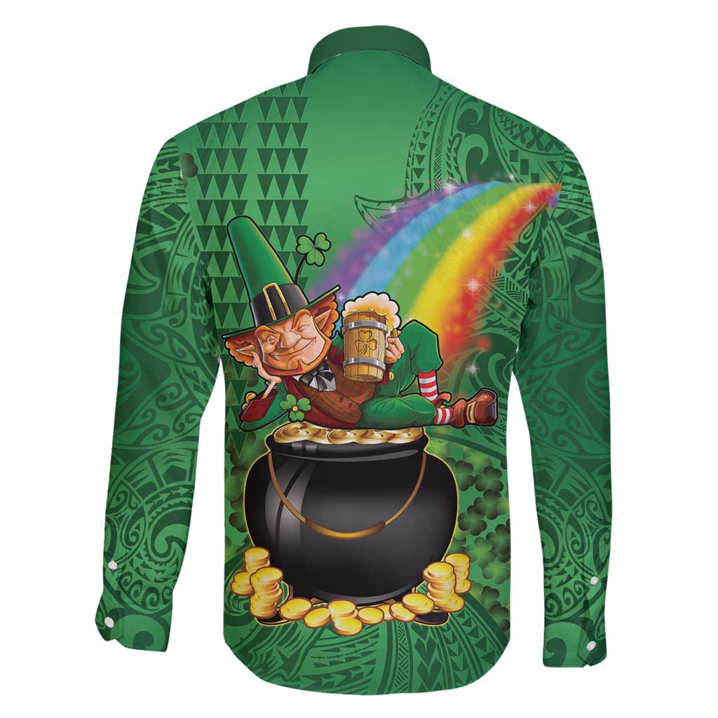Hawaii Saint Patrick's Day Family Matching Off Shoulder Short Dress and Hawaiian Shirt Funny Leprechaun With Pot Of Gold - Polynesian Tattoo LT14 - Polynesian Pride