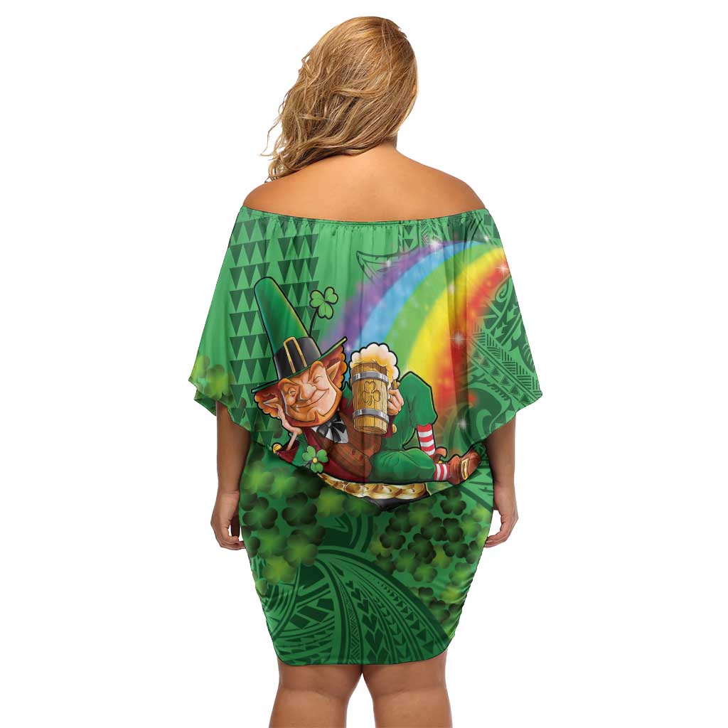Hawaii Saint Patrick's Day Family Matching Off Shoulder Short Dress and Hawaiian Shirt Funny Leprechaun With Pot Of Gold - Polynesian Tattoo LT14 - Polynesian Pride