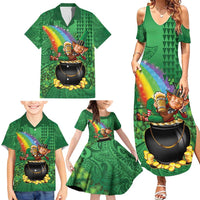 Hawaii Saint Patrick's Day Family Matching Summer Maxi Dress and Hawaiian Shirt Funny Leprechaun With Pot Of Gold - Polynesian Tattoo LT14 - Polynesian Pride