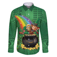 Hawaii Saint Patrick's Day Family Matching Tank Maxi Dress and Hawaiian Shirt Funny Leprechaun With Pot Of Gold - Polynesian Tattoo LT14 Dad's Shirt - Long Sleeve Green - Polynesian Pride