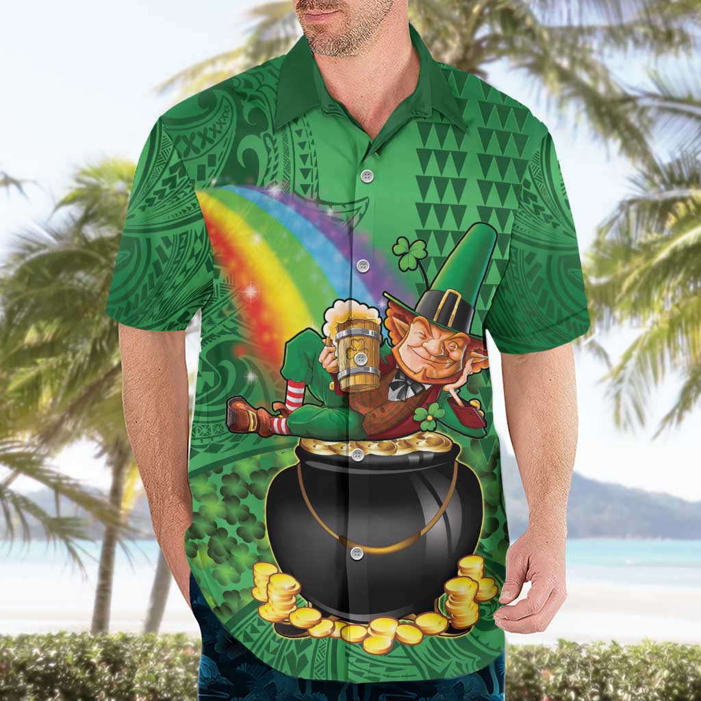 Hawaii Saint Patrick's Day Hawaiian Shirt Funny Leprechaun With Pot Of Gold - Polynesian Tattoo LT14 - Polynesian Pride