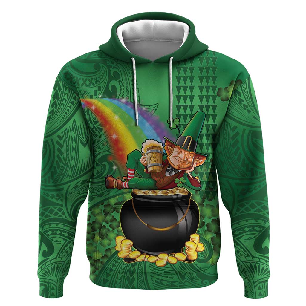 Hawaii Saint Patrick's Day Hoodie Funny Leprechaun With Pot Of Gold - Polynesian Tattoo LT14 Pullover Hoodie Green - Polynesian Pride