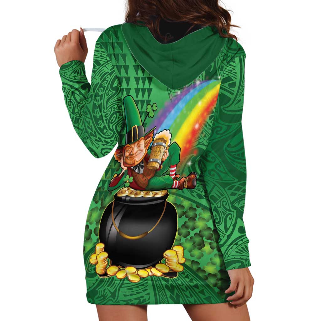 Hawaii Saint Patrick's Day Hoodie Dress Funny Leprechaun With Pot Of Gold - Polynesian Tattoo LT14 - Polynesian Pride