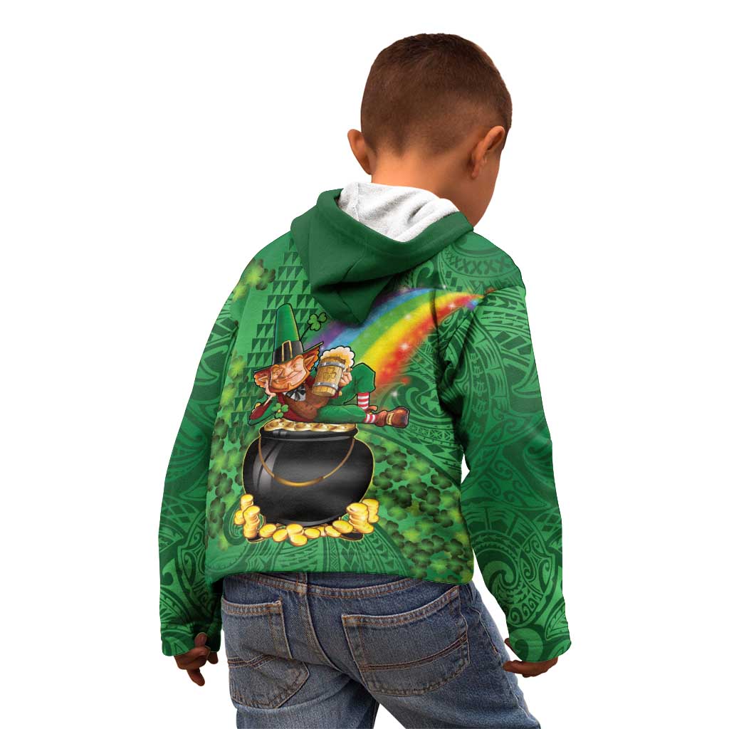 Hawaii Saint Patrick's Day Kid Hoodie Funny Leprechaun With Pot Of Gold - Polynesian Tattoo LT14 - Polynesian Pride