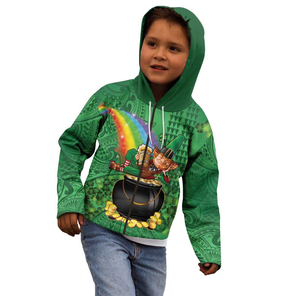 Hawaii Saint Patrick's Day Kid Hoodie Funny Leprechaun With Pot Of Gold - Polynesian Tattoo LT14 - Polynesian Pride