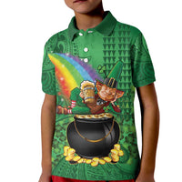 Hawaii Saint Patrick's Day Kid Polo Shirt Funny Leprechaun With Pot Of Gold - Polynesian Tattoo LT14 Kid Green - Polynesian Pride