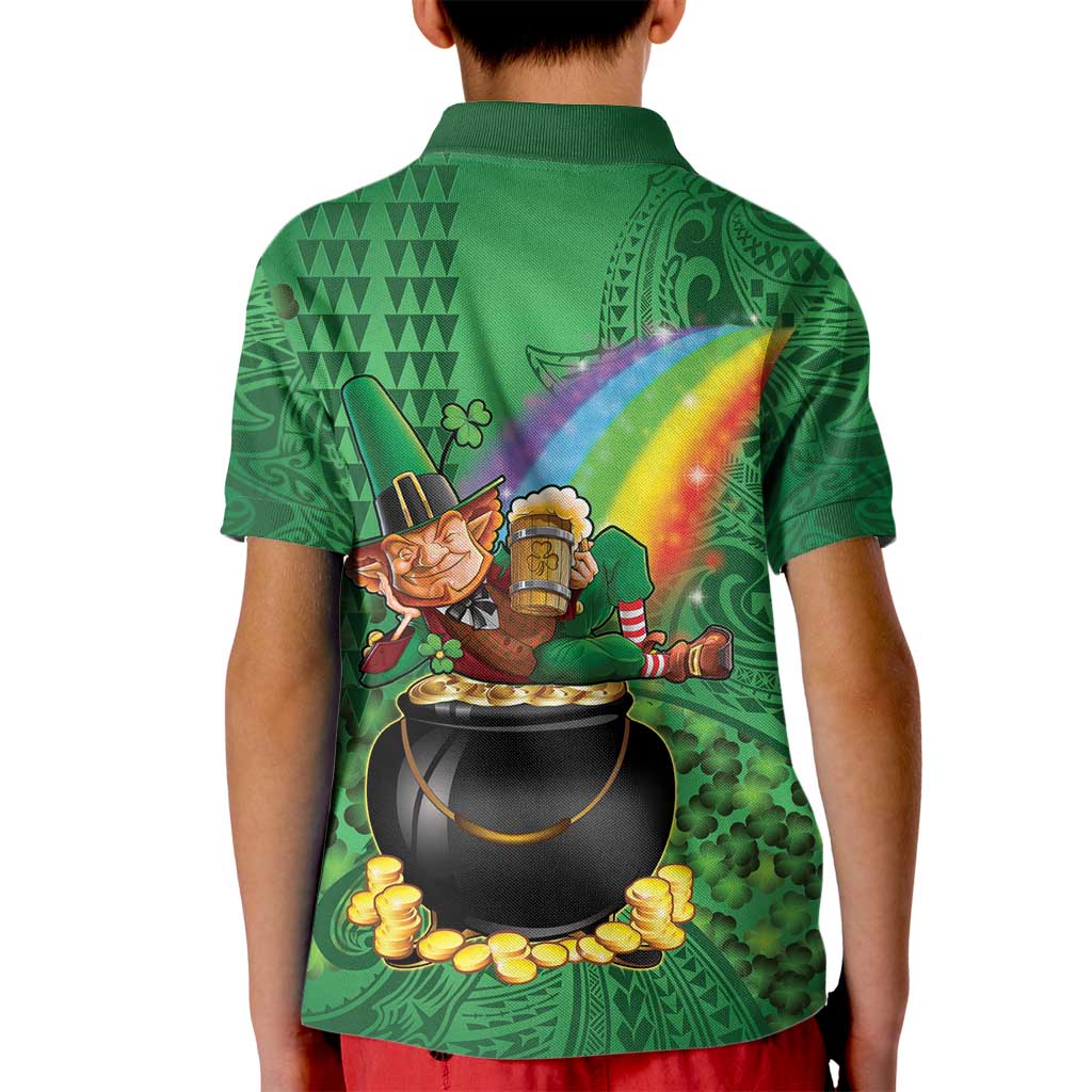 Hawaii Saint Patrick's Day Kid Polo Shirt Funny Leprechaun With Pot Of Gold - Polynesian Tattoo LT14 - Polynesian Pride