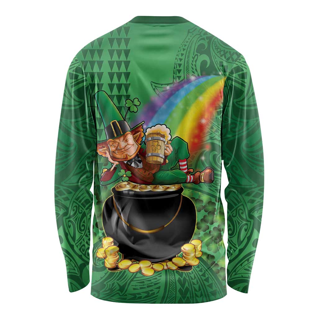 Hawaii Saint Patrick's Day Long Sleeve Shirt Funny Leprechaun With Pot Of Gold - Polynesian Tattoo LT14 - Polynesian Pride