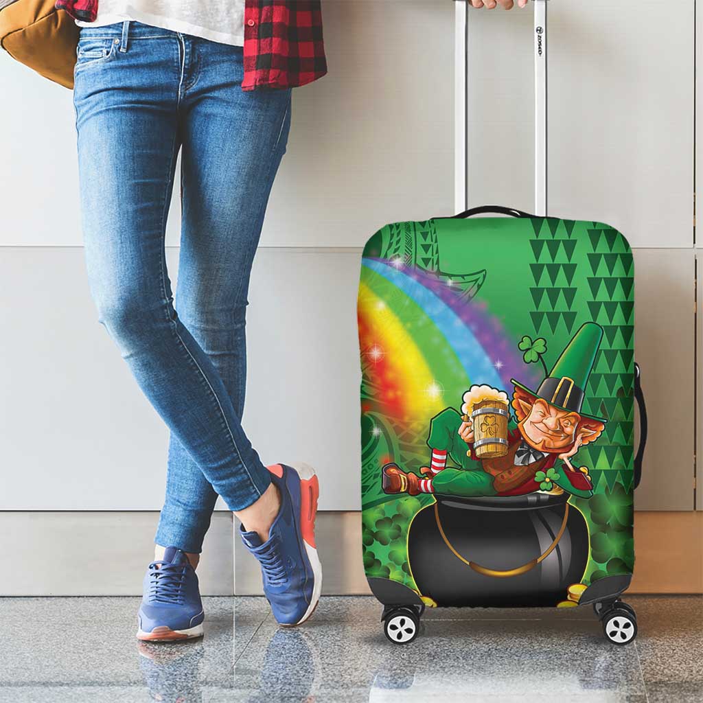 Hawaii Saint Patrick's Day Luggage Cover Funny Leprechaun With Pot Of Gold - Polynesian Tattoo LT14 - Polynesian Pride