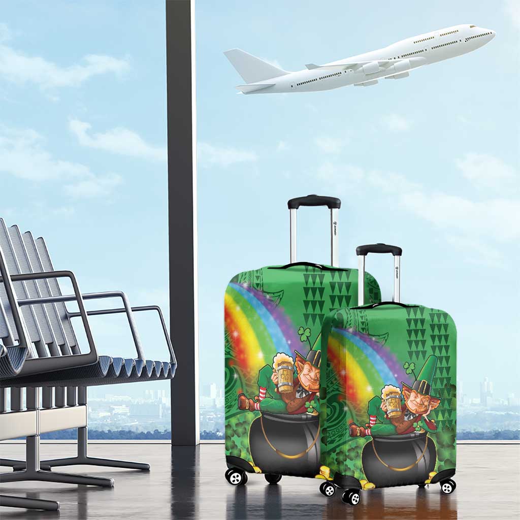 Hawaii Saint Patrick's Day Luggage Cover Funny Leprechaun With Pot Of Gold - Polynesian Tattoo LT14 - Polynesian Pride