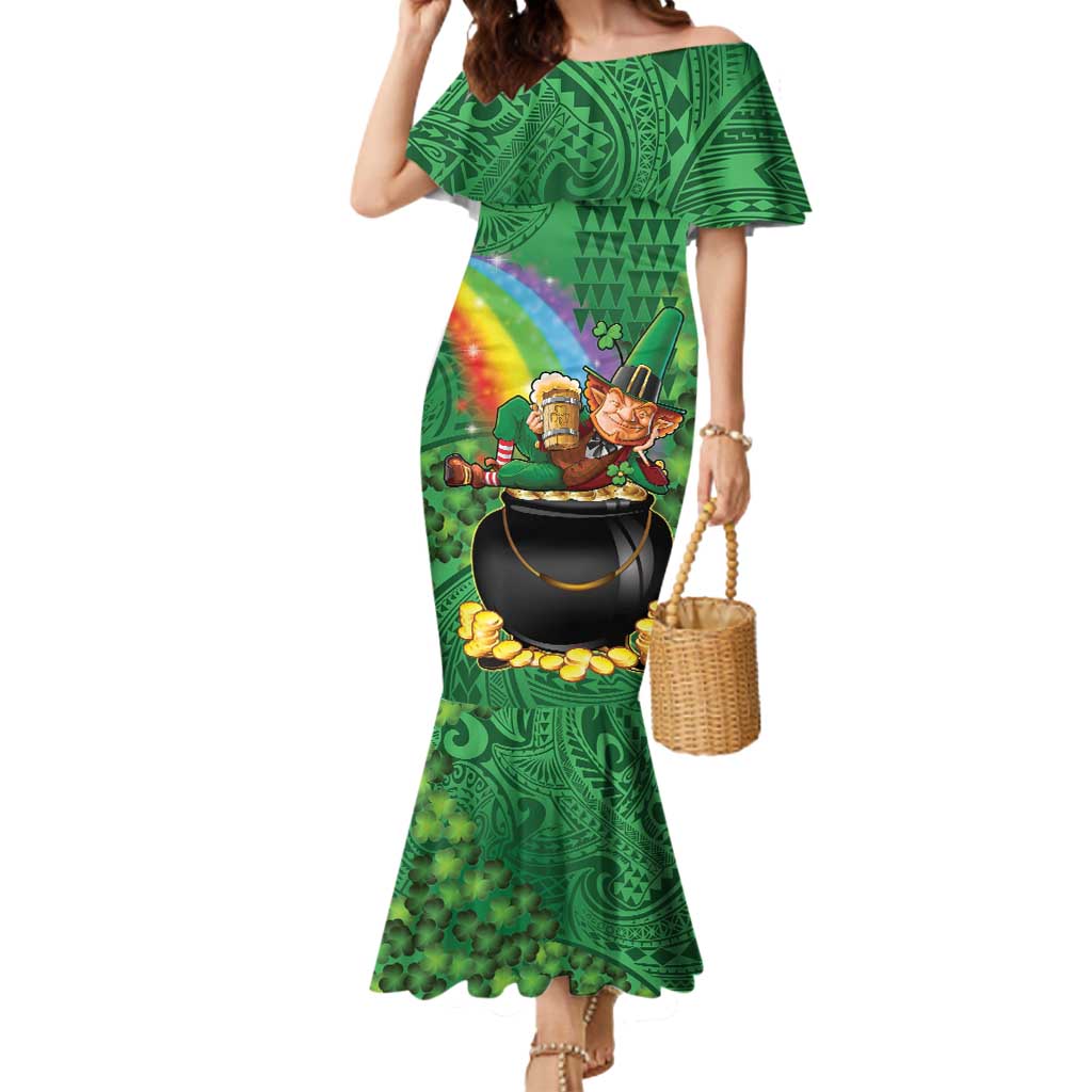 Hawaii Saint Patrick's Day Mermaid Dress Funny Leprechaun With Pot Of Gold - Polynesian Tattoo LT14 Women Green - Polynesian Pride