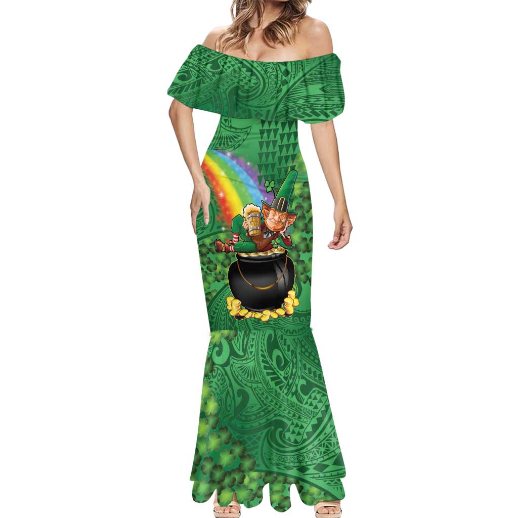 Hawaii Saint Patrick's Day Mermaid Dress Funny Leprechaun With Pot Of Gold - Polynesian Tattoo LT14 - Polynesian Pride