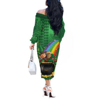 Hawaii Saint Patrick's Day Off The Shoulder Long Sleeve Dress Funny Leprechaun With Pot Of Gold - Polynesian Tattoo LT14 - Polynesian Pride