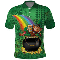 Hawaii Saint Patrick's Day Polo Shirt Funny Leprechaun With Pot Of Gold - Polynesian Tattoo LT14 Green - Polynesian Pride