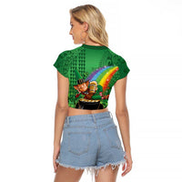 Hawaii Saint Patrick's Day Raglan Cropped T Shirt Funny Leprechaun With Pot Of Gold - Polynesian Tattoo LT14 - Polynesian Pride