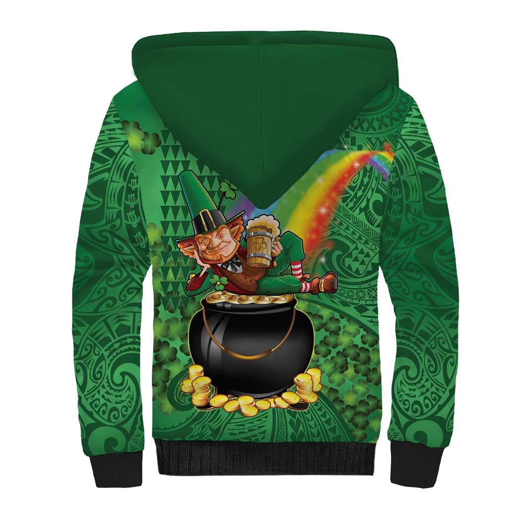 Hawaii Saint Patrick's Day Sherpa Hoodie Funny Leprechaun With Pot Of Gold - Polynesian Tattoo LT14 - Polynesian Pride