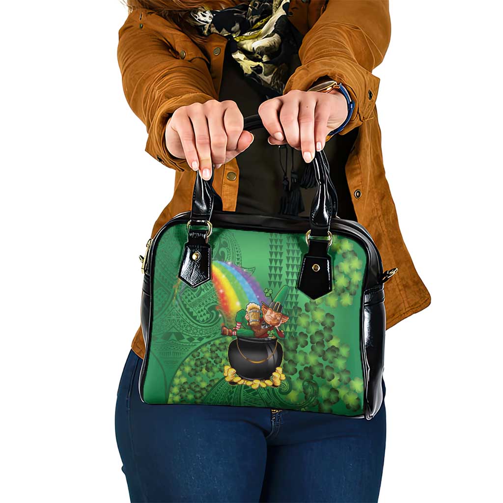 Hawaii Saint Patrick's Day Shoulder Handbag Funny Leprechaun With Pot Of Gold - Polynesian Tattoo LT14 One Size Green - Polynesian Pride