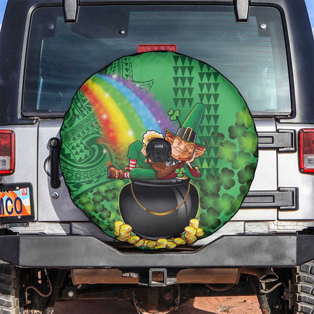 Hawaii Saint Patrick's Day Spare Tire Cover Funny Leprechaun With Pot Of Gold - Polynesian Tattoo LT14 Green - Polynesian Pride