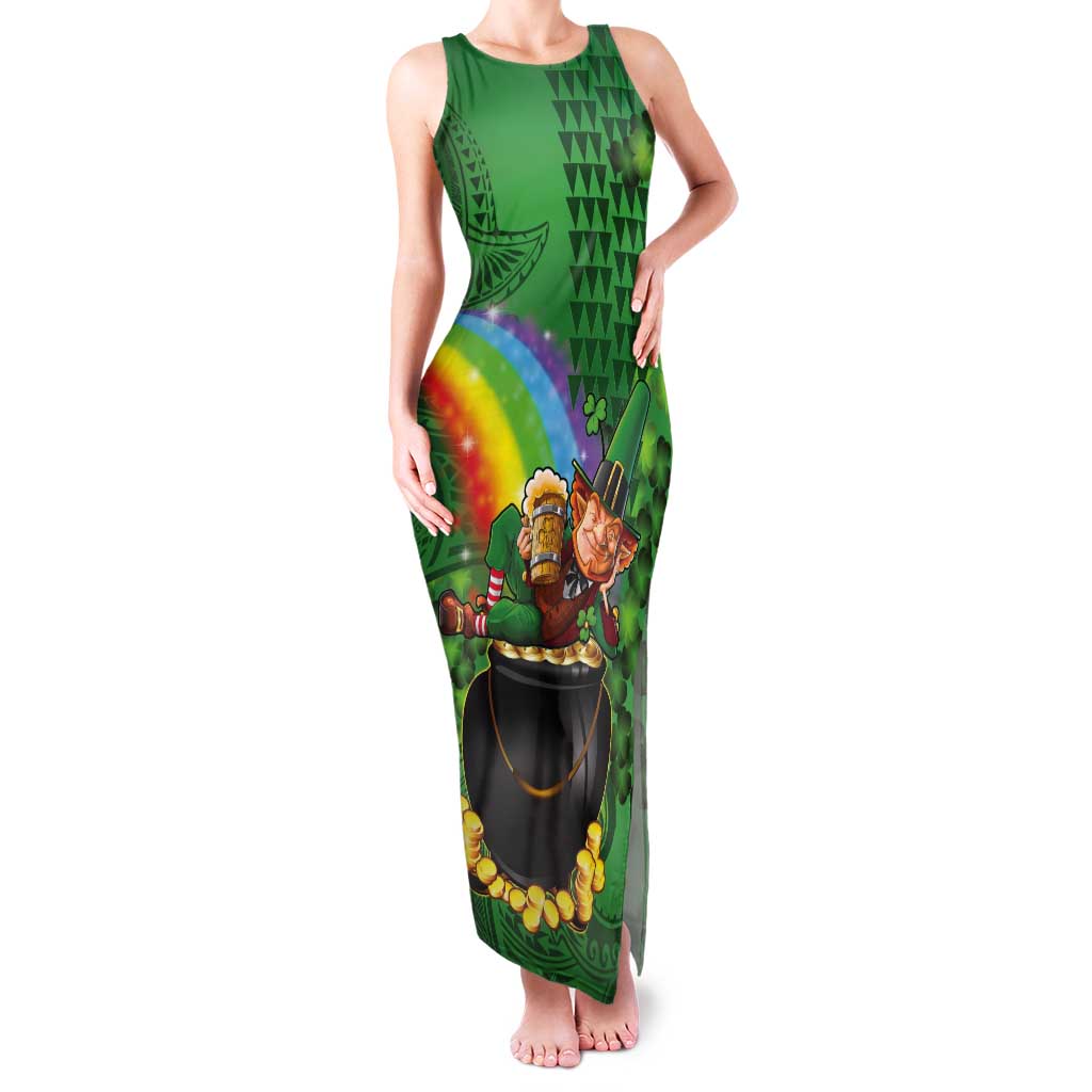 Hawaii Saint Patrick's Day Tank Maxi Dress Funny Leprechaun With Pot Of Gold - Polynesian Tattoo LT14 Women Green - Polynesian Pride