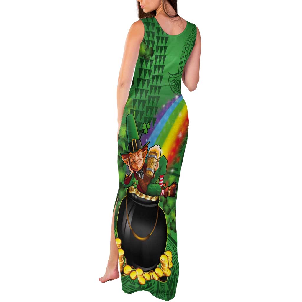 Hawaii Saint Patrick's Day Tank Maxi Dress Funny Leprechaun With Pot Of Gold - Polynesian Tattoo LT14 - Polynesian Pride