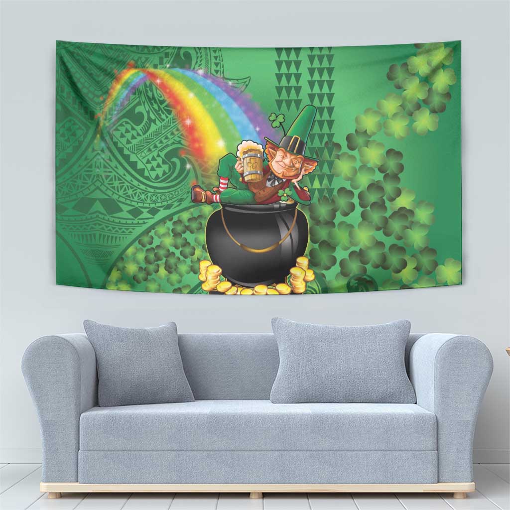 Hawaii Saint Patrick's Day Tapestry Funny Leprechaun With Pot Of Gold - Polynesian Tattoo LT14 - Polynesian Pride