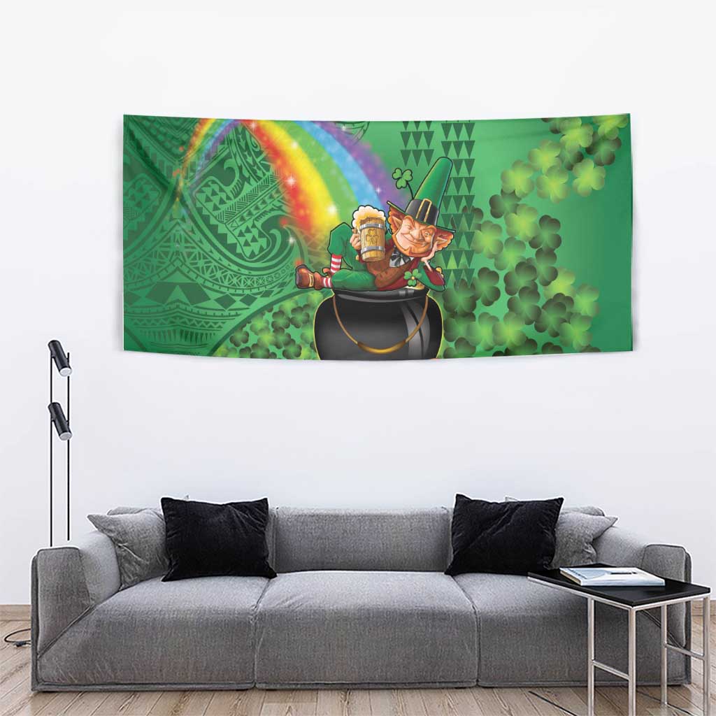 Hawaii Saint Patrick's Day Tapestry Funny Leprechaun With Pot Of Gold - Polynesian Tattoo LT14 - Polynesian Pride