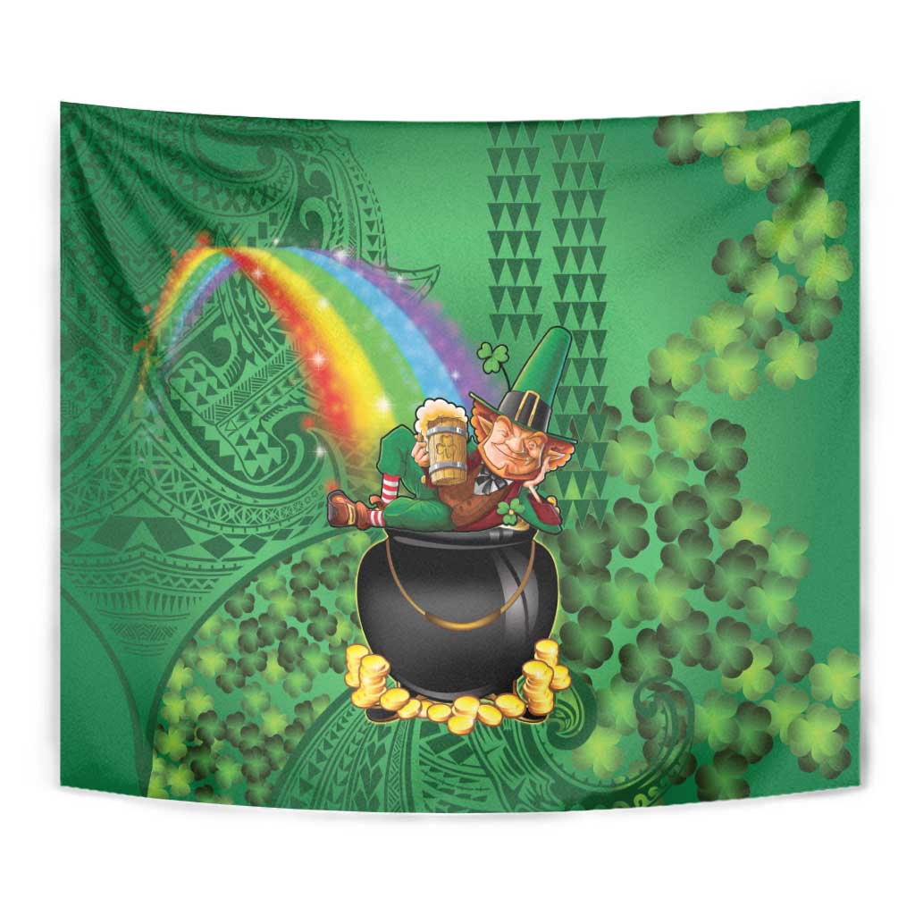 Hawaii Saint Patrick's Day Tapestry Funny Leprechaun With Pot Of Gold - Polynesian Tattoo LT14 - Polynesian Pride