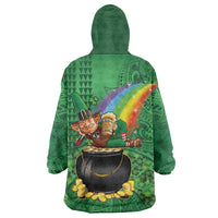 Hawaii Saint Patrick's Day Wearable Blanket Hoodie Funny Leprechaun With Pot Of Gold - Polynesian Tattoo LT14 - Polynesian Pride