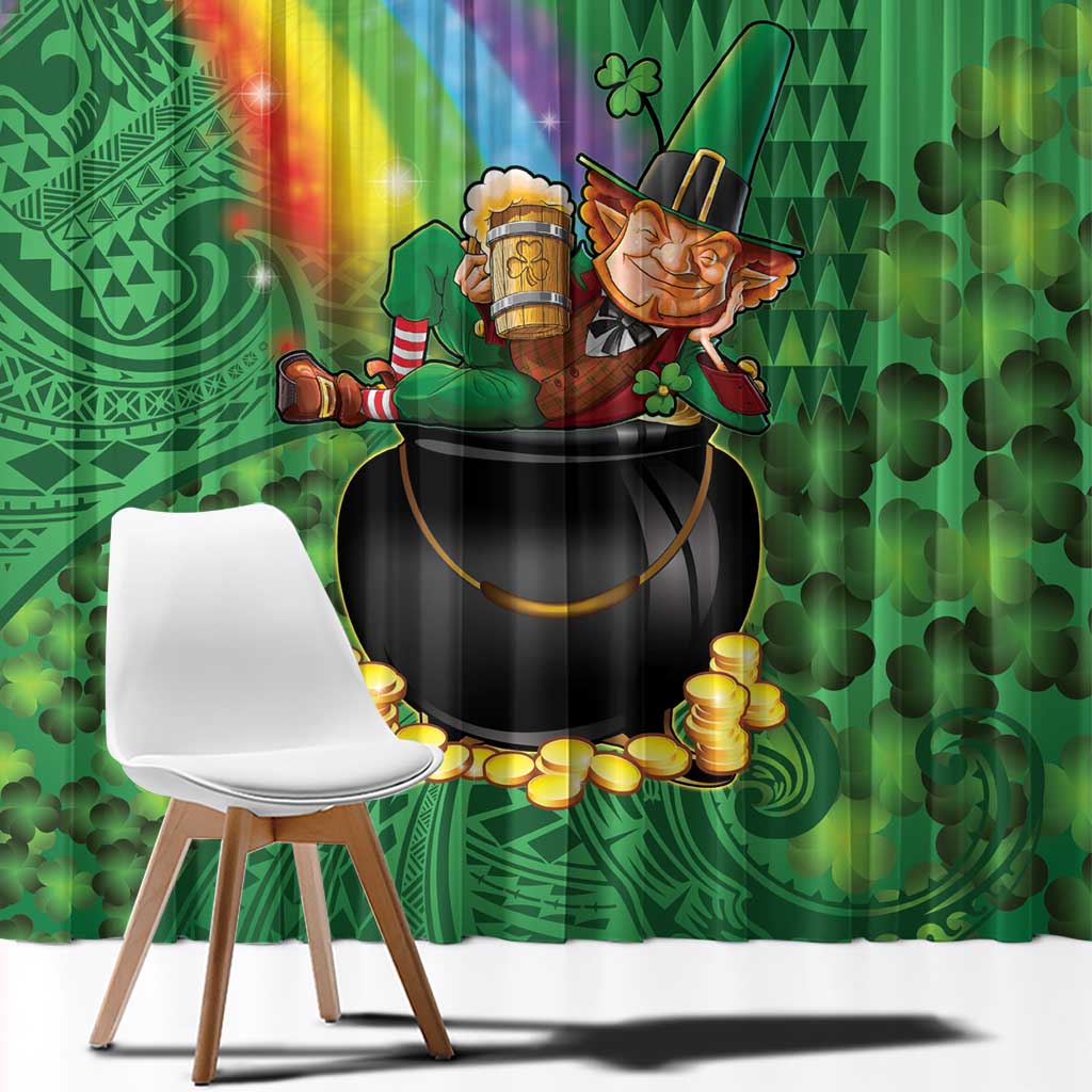 Hawaii Saint Patrick's Day Window Curtain Funny Leprechaun With Pot Of Gold - Polynesian Tattoo LT14 - Polynesian Pride