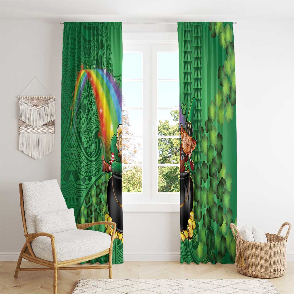 Hawaii Saint Patrick's Day Window Curtain Funny Leprechaun With Pot Of Gold - Polynesian Tattoo LT14 - Polynesian Pride