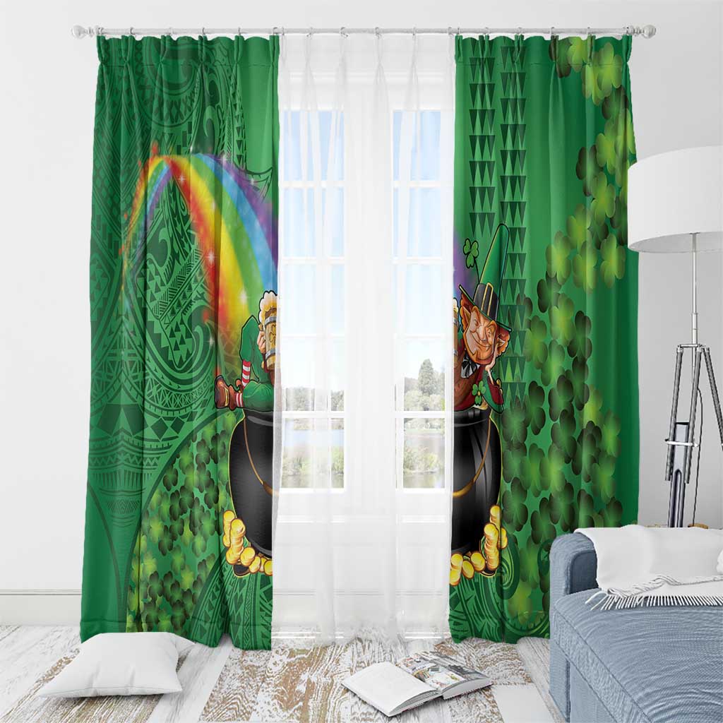 Hawaii Saint Patrick's Day Window Curtain Funny Leprechaun With Pot Of Gold - Polynesian Tattoo LT14 - Polynesian Pride