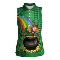 Hawaii Saint Patrick's Day Women Sleeveless Polo Shirt Funny Leprechaun With Pot Of Gold - Polynesian Tattoo LT14 Female Green - Polynesian Pride