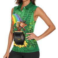 Hawaii Saint Patrick's Day Women Sleeveless Polo Shirt Funny Leprechaun With Pot Of Gold - Polynesian Tattoo LT14 - Polynesian Pride