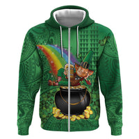 Hawaii Saint Patrick's Day Zip Hoodie Funny Leprechaun With Pot Of Gold - Polynesian Tattoo LT14 Zip Hoodie Green - Polynesian Pride