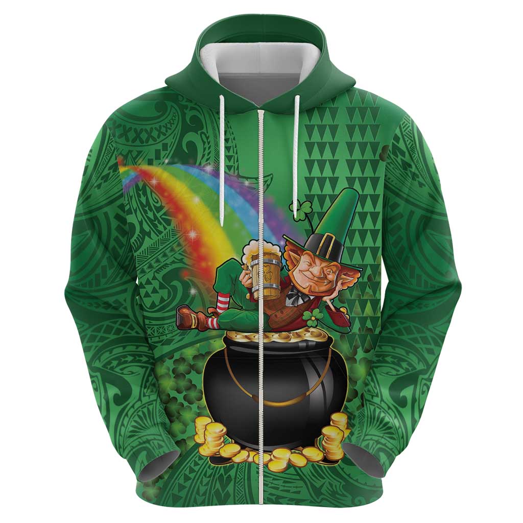 Hawaii Saint Patrick's Day Zip Hoodie Funny Leprechaun With Pot Of Gold - Polynesian Tattoo LT14 - Polynesian Pride