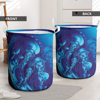 Purple Paradise Polynesia Jellyfish Laundry Basket Plumeria Polynesian Tattoo Glowing Vibes