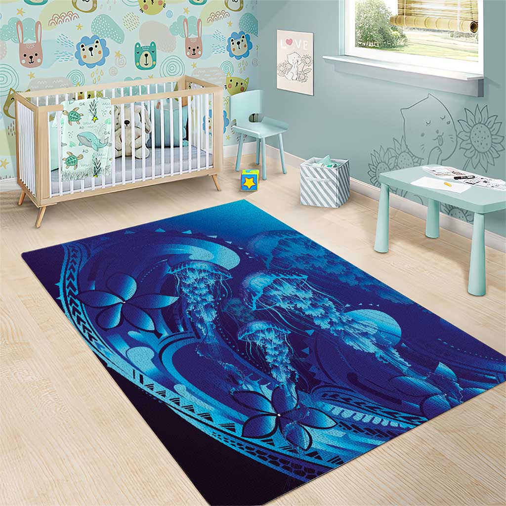 Purple Paradise Polynesia Jellyfish Area Rug Plumeria Polynesian Tattoo Glowing Vibes
