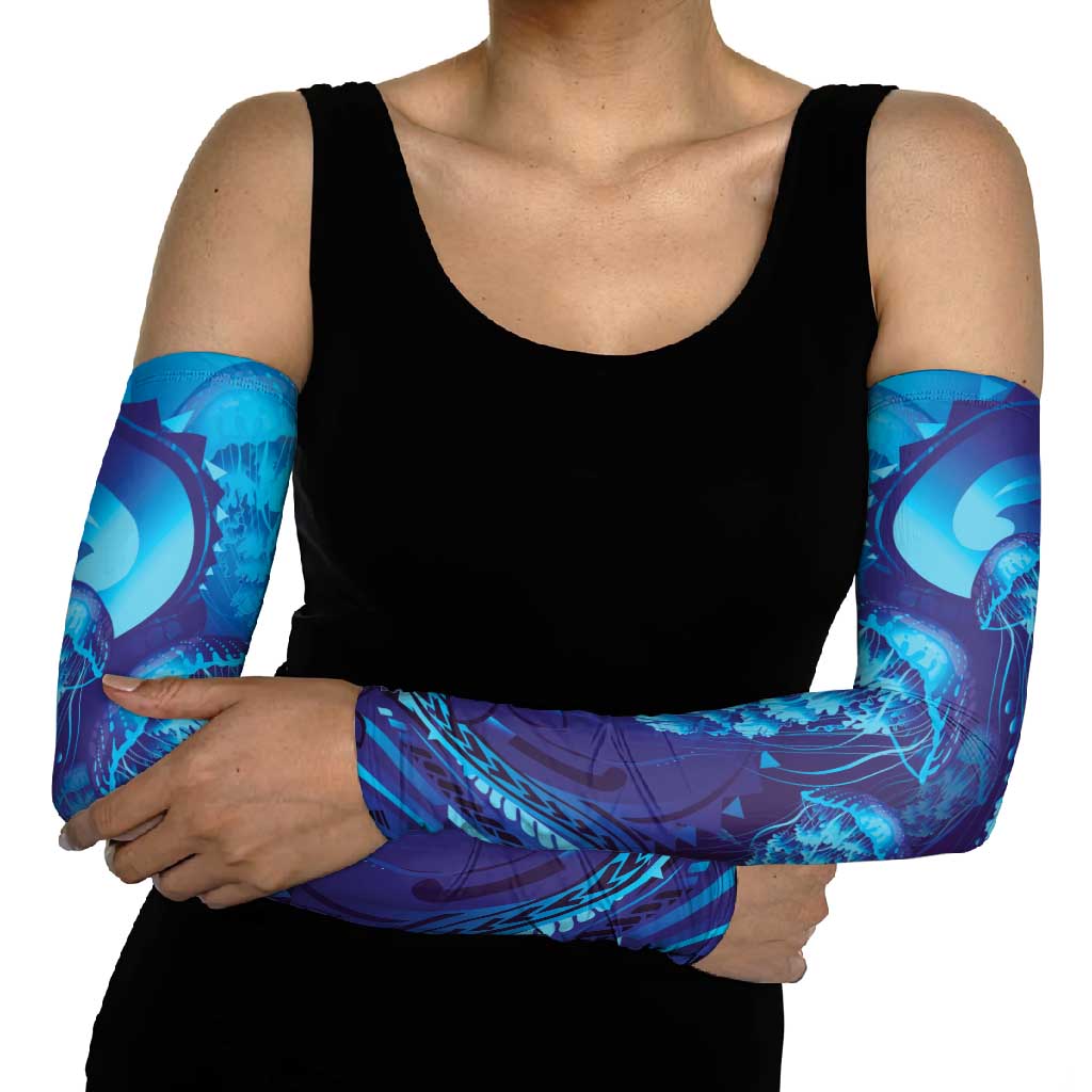 Purple Paradise Polynesia Jellyfish Arm Sleeves Plumeria Polynesian Tattoo Glowing Vibes LT14 - Polynesian Pride