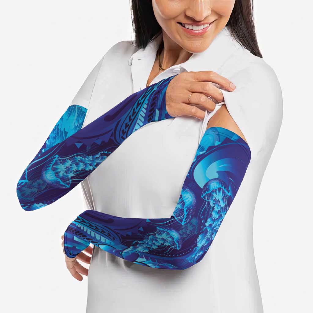 Purple Paradise Polynesia Jellyfish Arm Sleeves Plumeria Polynesian Tattoo Glowing Vibes LT14 - Polynesian Pride