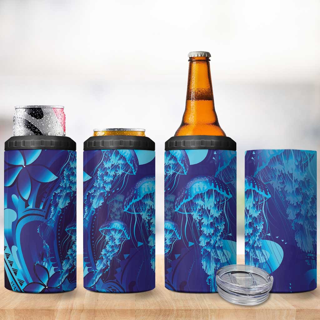 Purple Paradise Polynesia Jellyfish 4 in 1 Can Cooler Tumbler Plumeria Polynesian Tattoo Glowing Vibes LT14 - Polynesian Pride