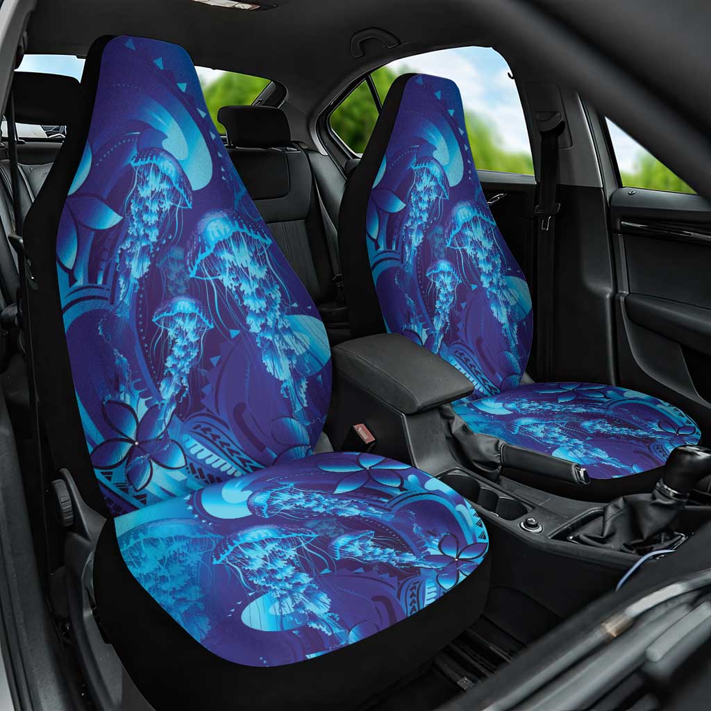 Purple Paradise Polynesia Jellyfish Car Seat Cover Plumeria Polynesian Tattoo Glowing Vibes