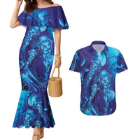 Purple Paradise Polynesia Jellyfish Couples Matching Mermaid Dress and Hawaiian Shirt Plumeria Polynesian Tattoo Glowing Vibes LT14 Purple - Polynesian Pride