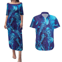 Purple Paradise Polynesia Jellyfish Couples Matching Puletasi and Hawaiian Shirt Plumeria Polynesian Tattoo Glowing Vibes LT14 Purple - Polynesian Pride