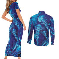 Purple Paradise Polynesia Jellyfish Couples Matching Short Sleeve Bodycon Dress and Long Sleeve Button Shirt Plumeria Polynesian Tattoo Glowing Vibes LT14 - Polynesian Pride